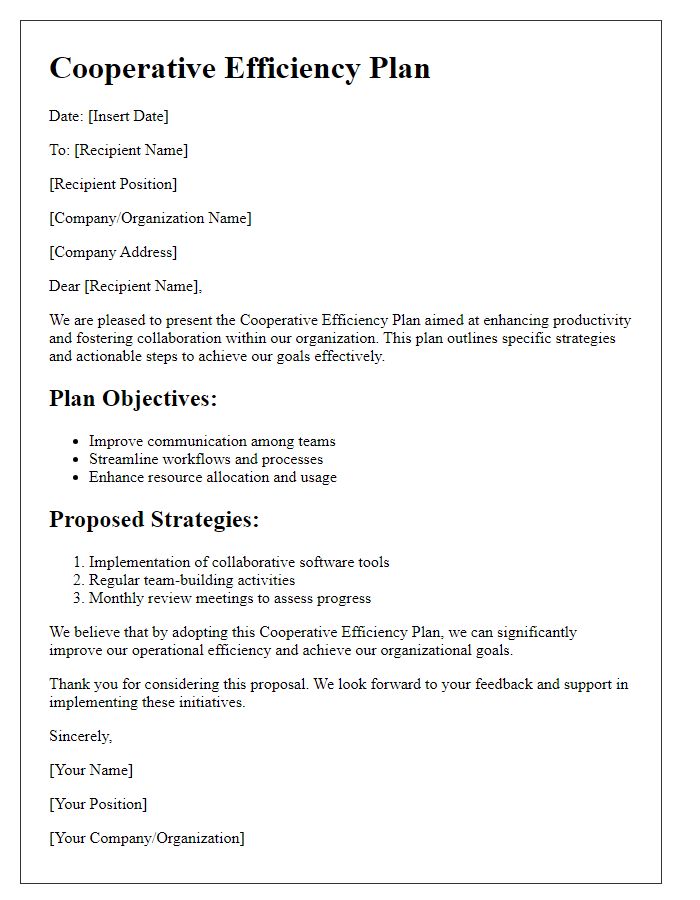 Letter template of cooperative efficiency plan