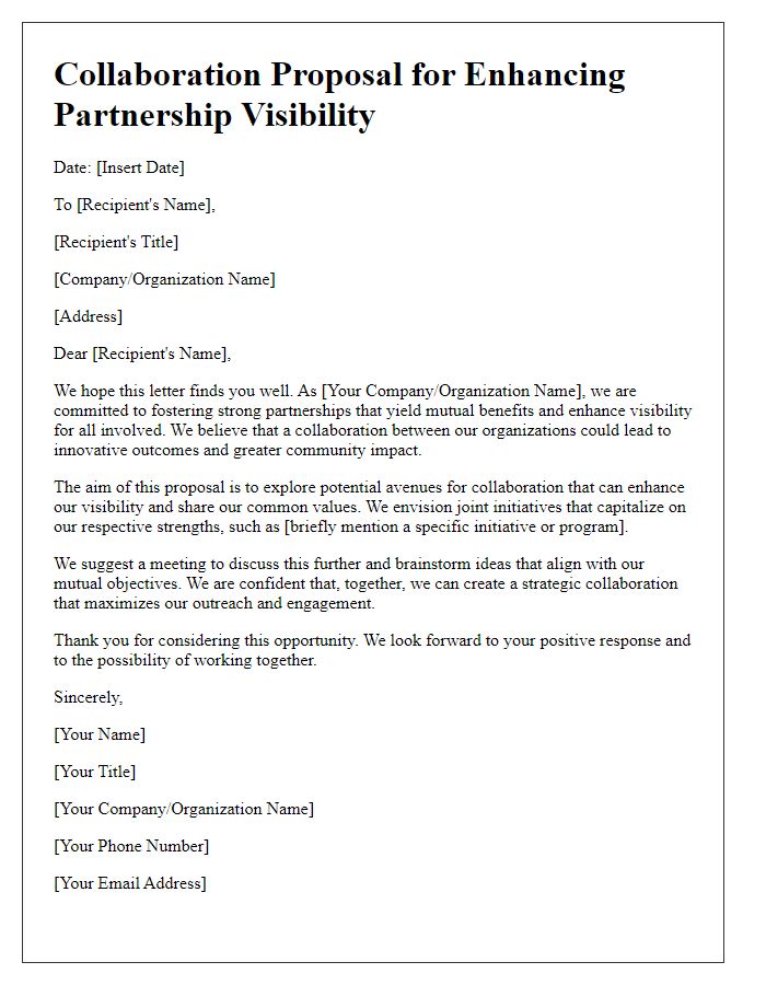 Letter template of collaboration proposal for enhancing partnership visibility