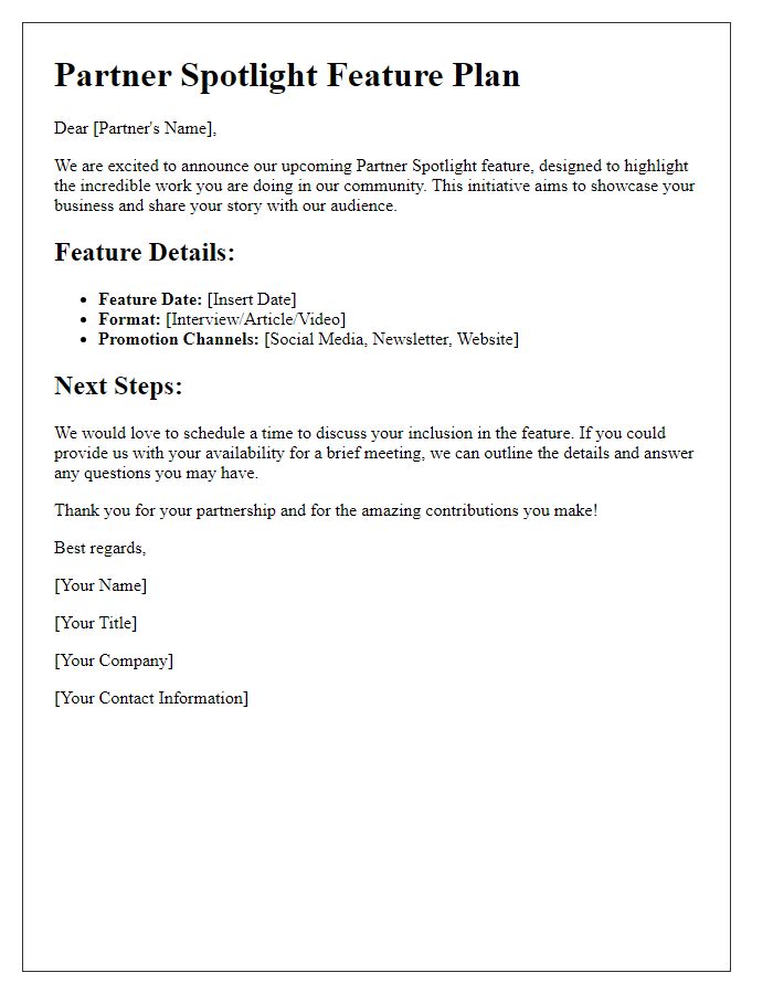 Letter template of partner spotlight feature plan