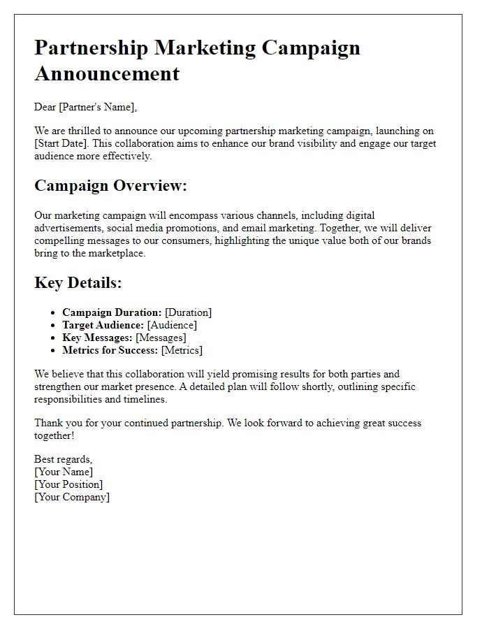 Letter template of partnership marketing campaign announcement