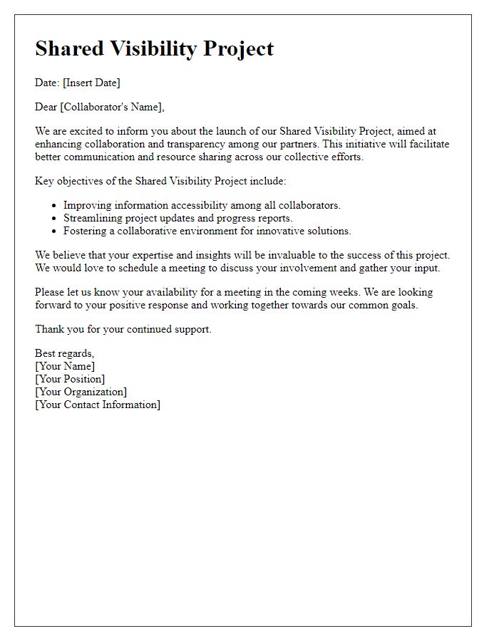 Letter template of shared visibility project for collaborators