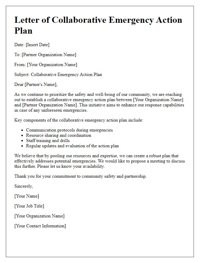 Letter template of collaborative emergency action plan for partners