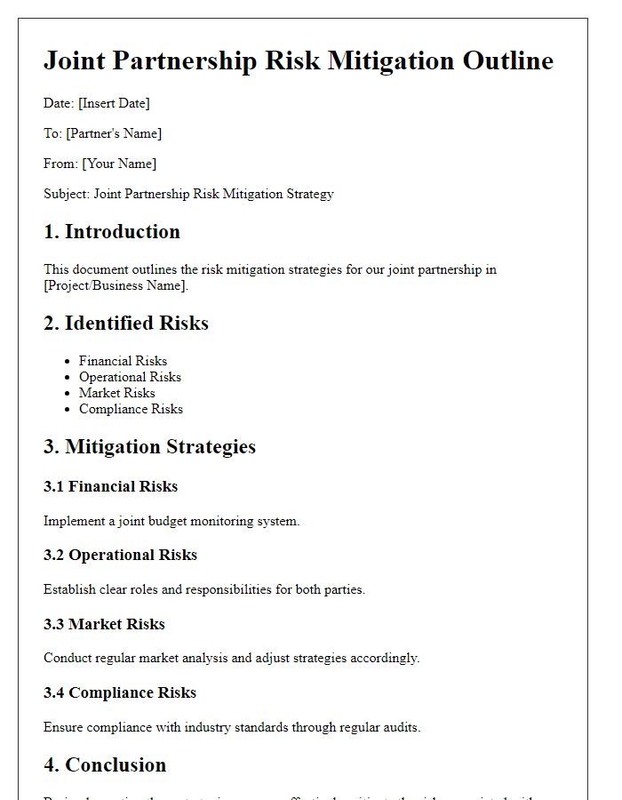 Letter template of joint partnership risk mitigation outline