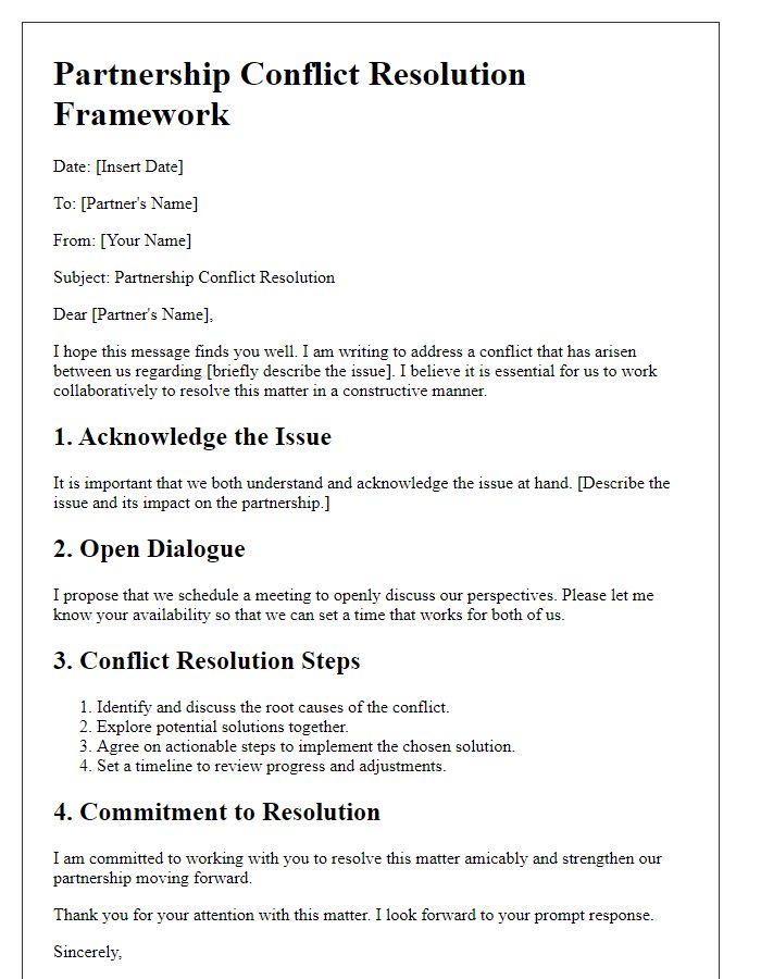 Letter template of partnership conflict resolution framework