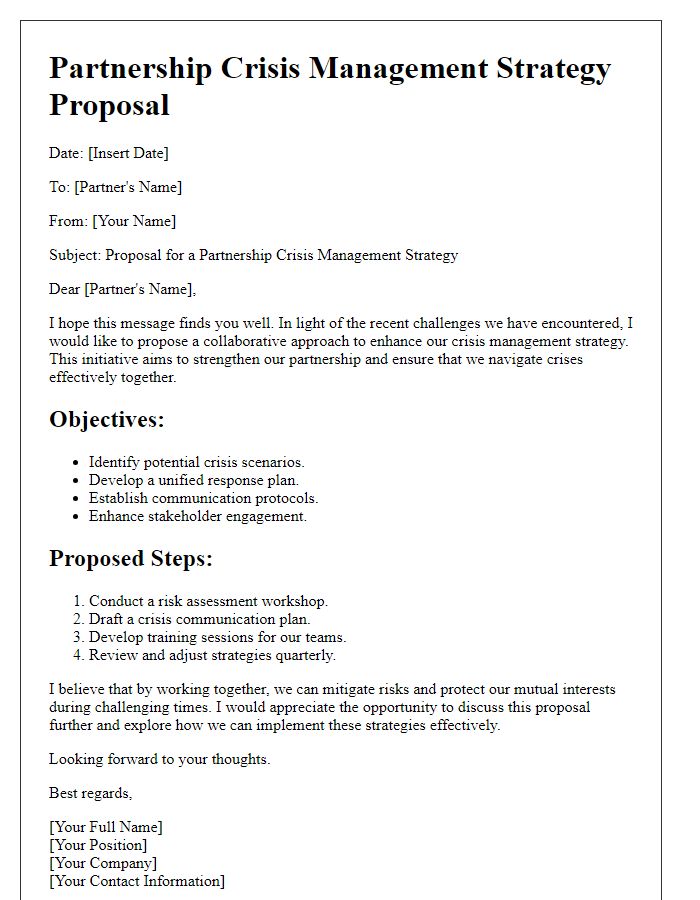 Letter template of partnership crisis management strategy proposal