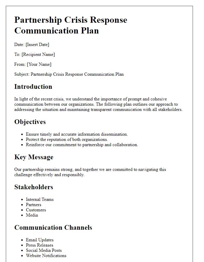 Letter template of partnership crisis response communication plan