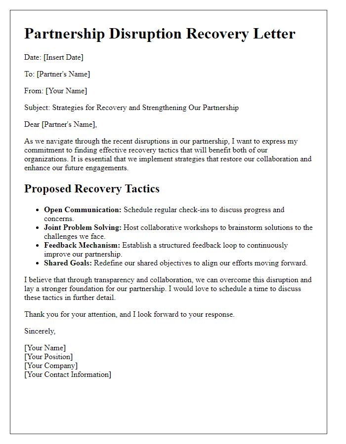 Letter template of partnership disruption recovery tactics