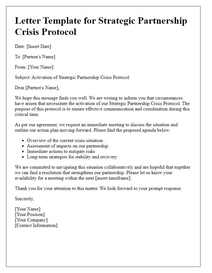 Letter template of strategic partnership crisis protocol