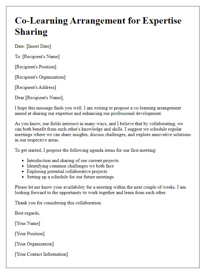 Letter template of co-learning arrangement for expertise sharing