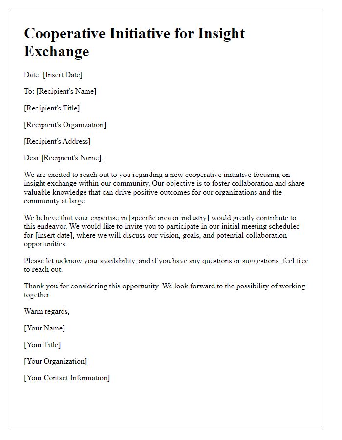 Letter template of cooperative initiative for insight exchange