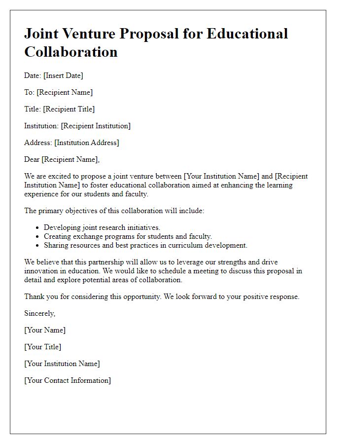 Letter template of joint ventures for educational collaboration