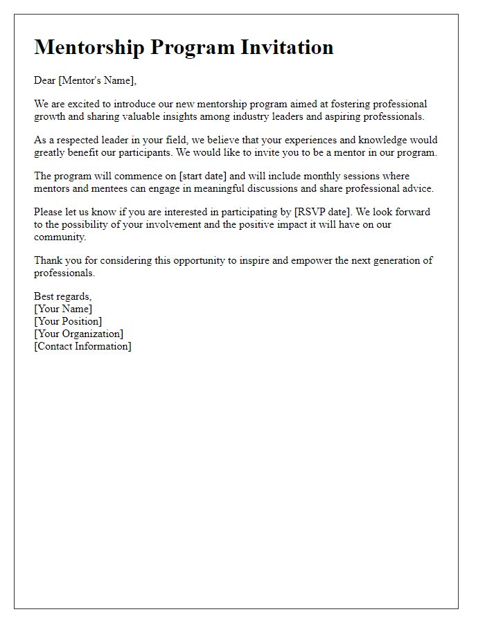 Letter template of mentorship program for professional sharing