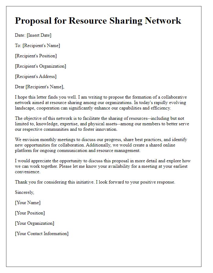 Letter template of network formation for resource sharing