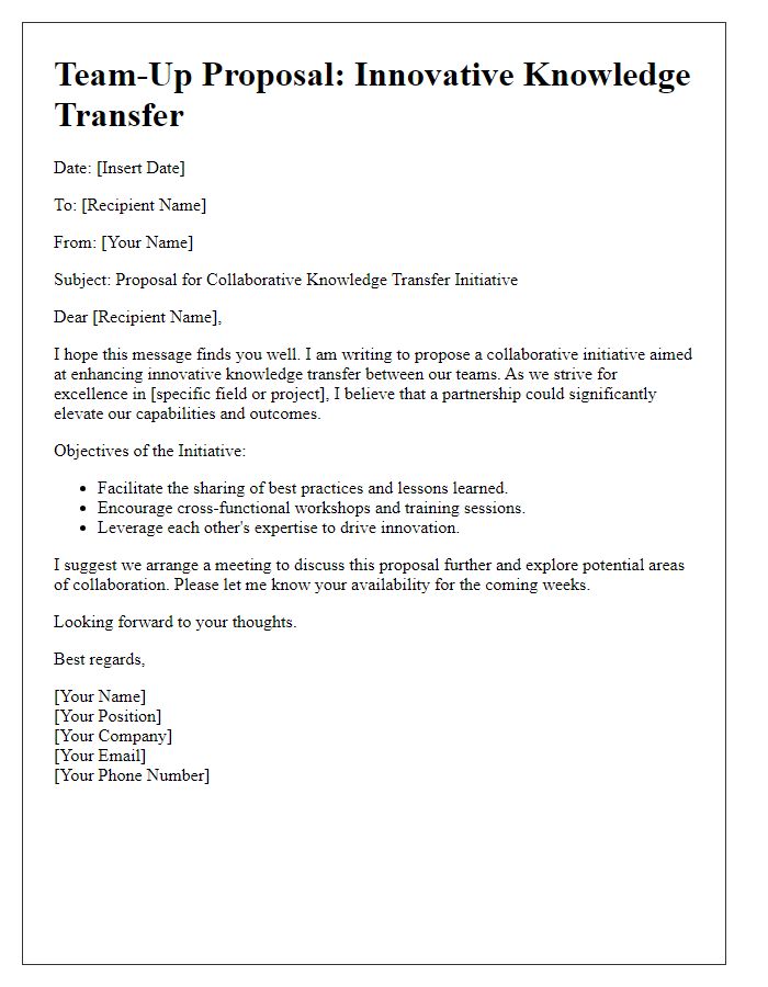 Letter template of team-up for innovative knowledge transfer