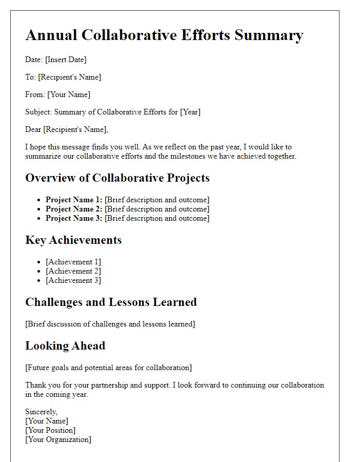 Letter template of annual collaborative efforts summary