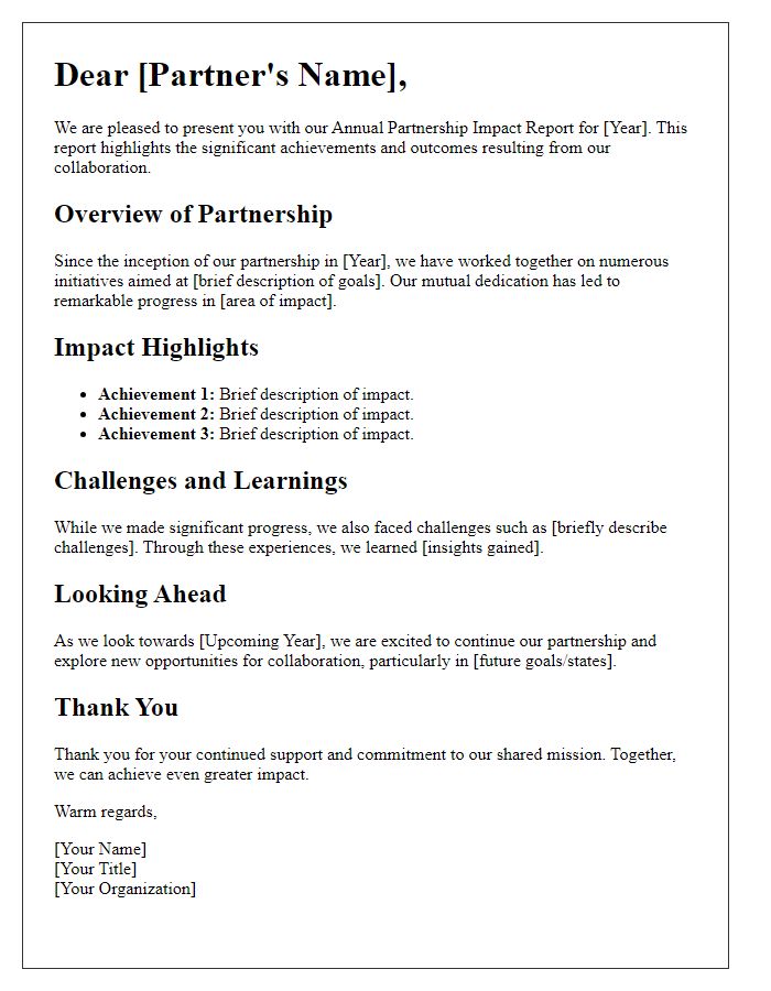 Letter template of annual partnership impact report