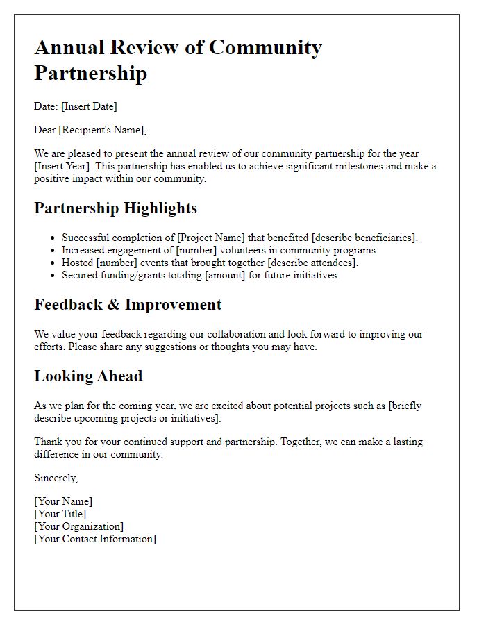 Letter template of community partnership annual review