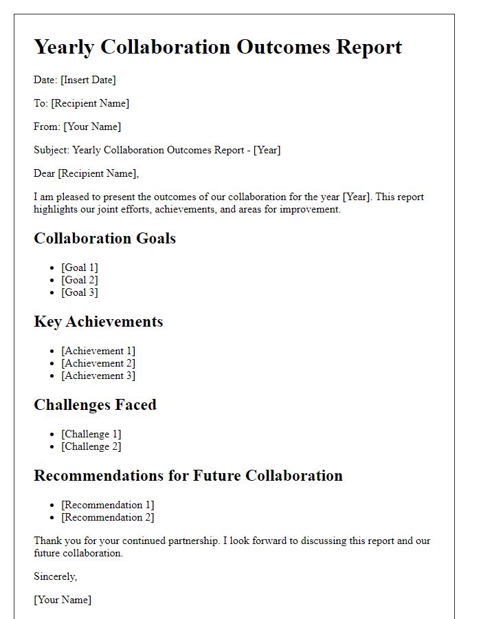 Letter template of yearly collaboration outcomes report