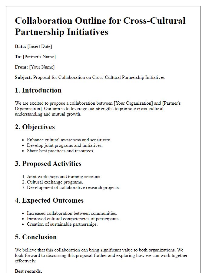 Letter template of collaboration outline for cross-cultural partnership initiatives