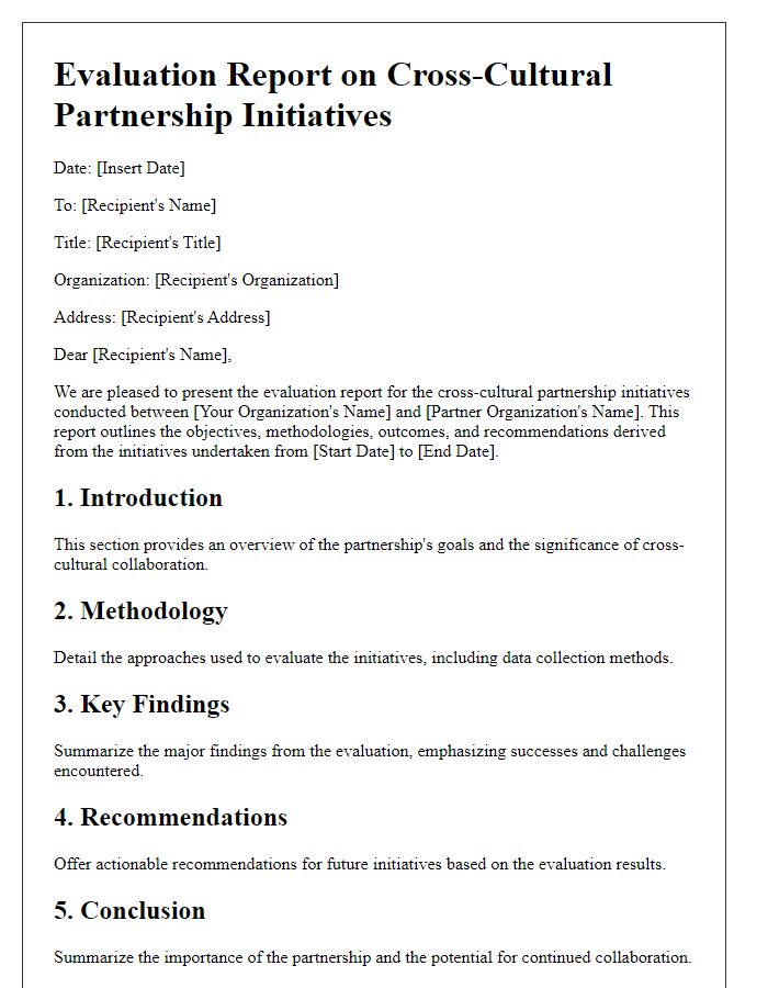 Letter template of evaluation report for cross-cultural partnership initiatives