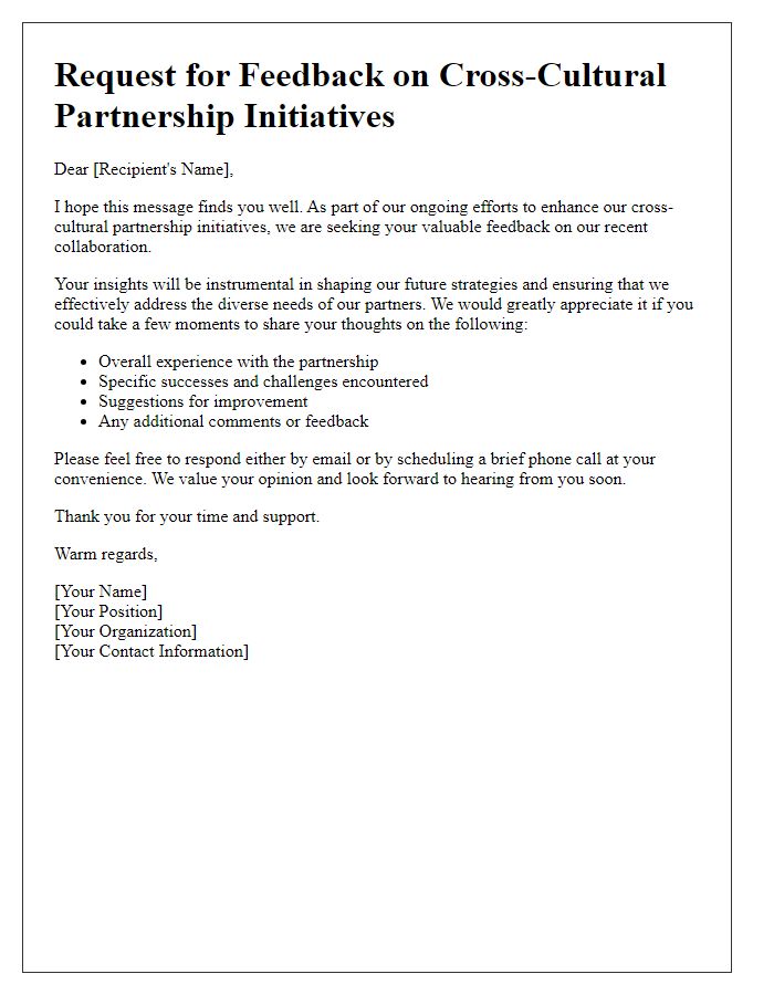 Letter template of feedback request for cross-cultural partnership initiatives