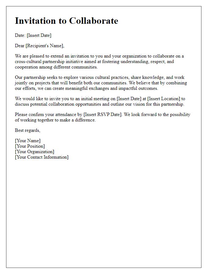 Letter template of invitation for cross-cultural partnership initiatives