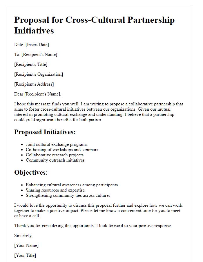 Letter template of proposal for cross-cultural partnership initiatives