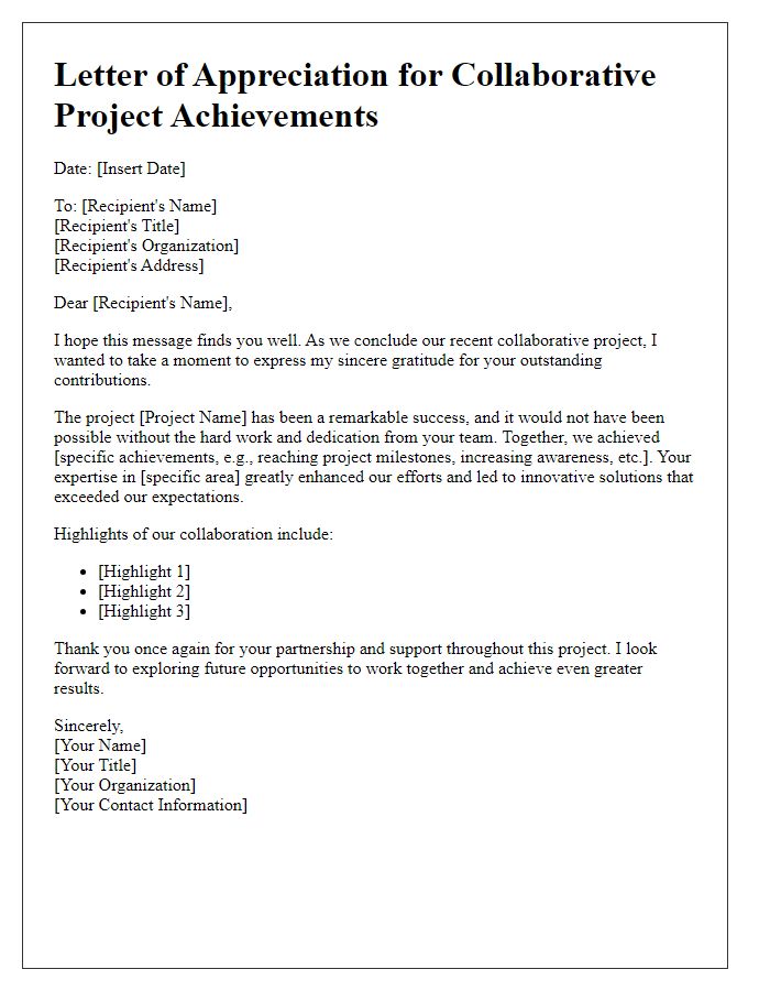 Letter template of collaborative project successes