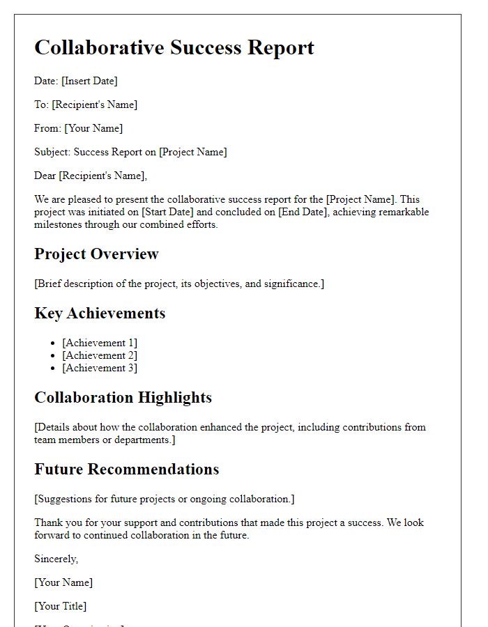 Letter template of collaborative success report