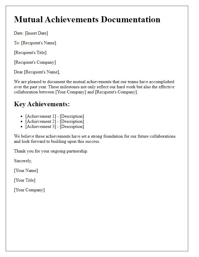 Letter template of mutual achievements documentation