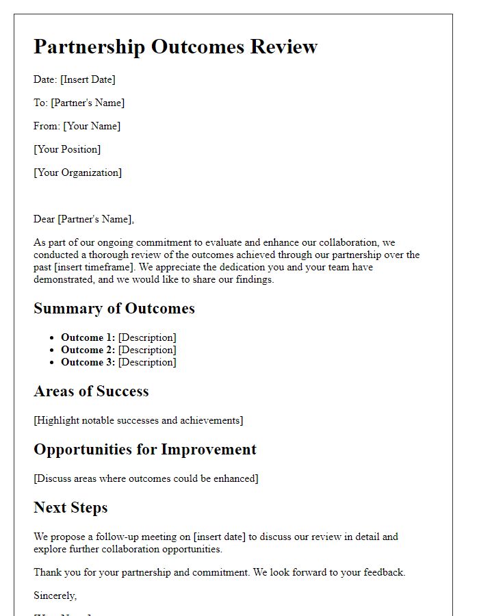 Letter template of partnership outcomes review