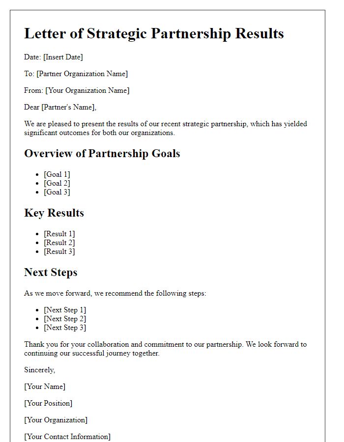 Letter template of strategic partnership results