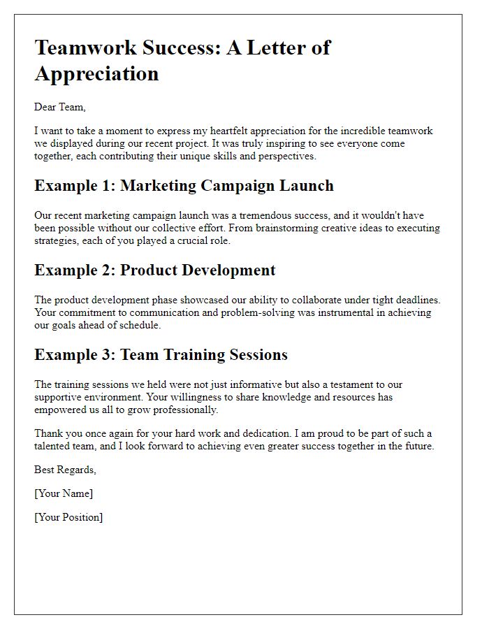 Letter template of teamwork success examples