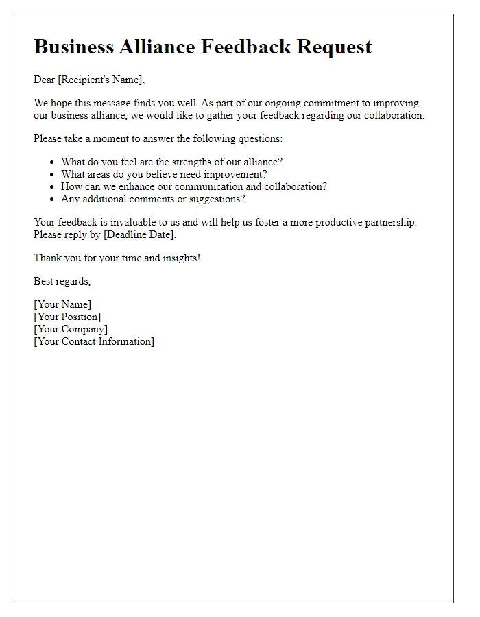 Letter template of business alliance feedback collection