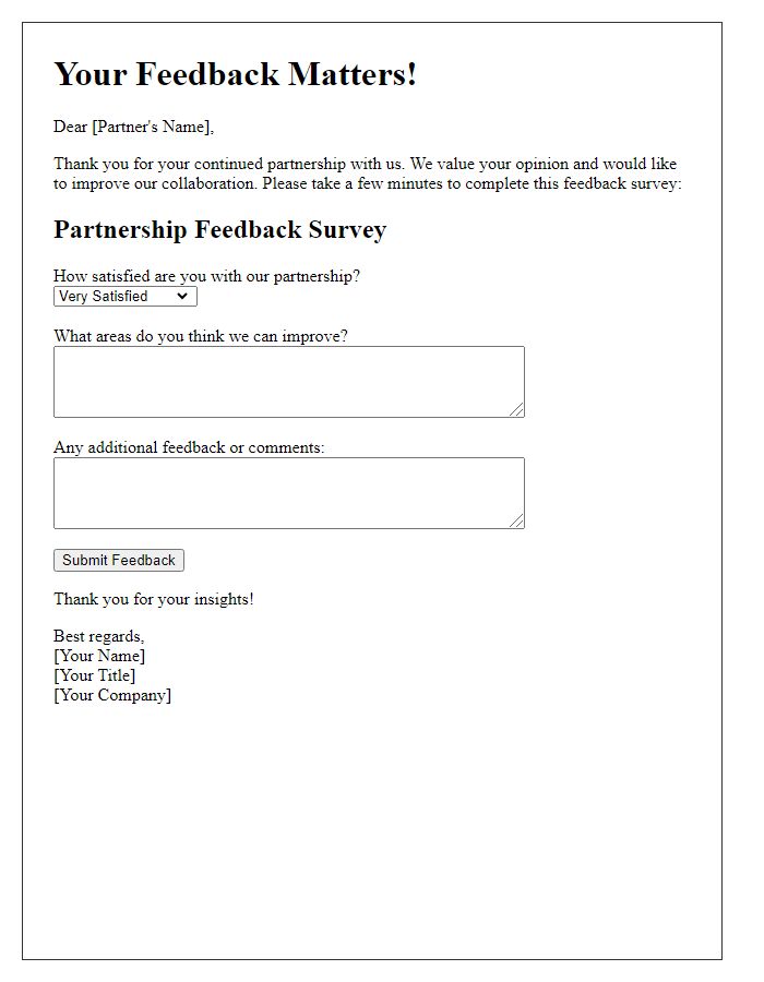 Letter template of partnership feedback and improvement survey