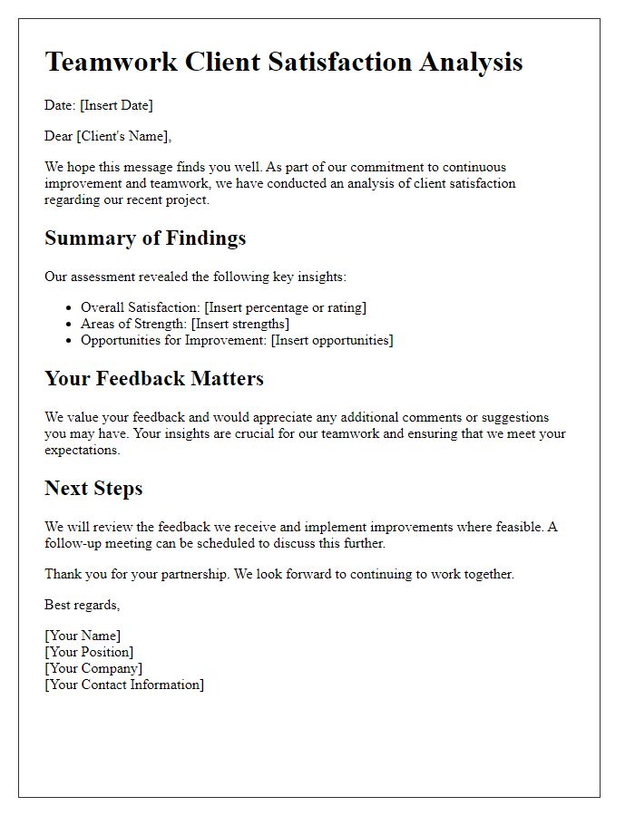 Letter template of teamwork client satisfaction analysis