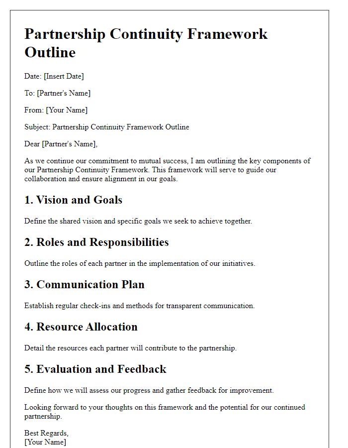 Letter template of partnership continuity framework outline