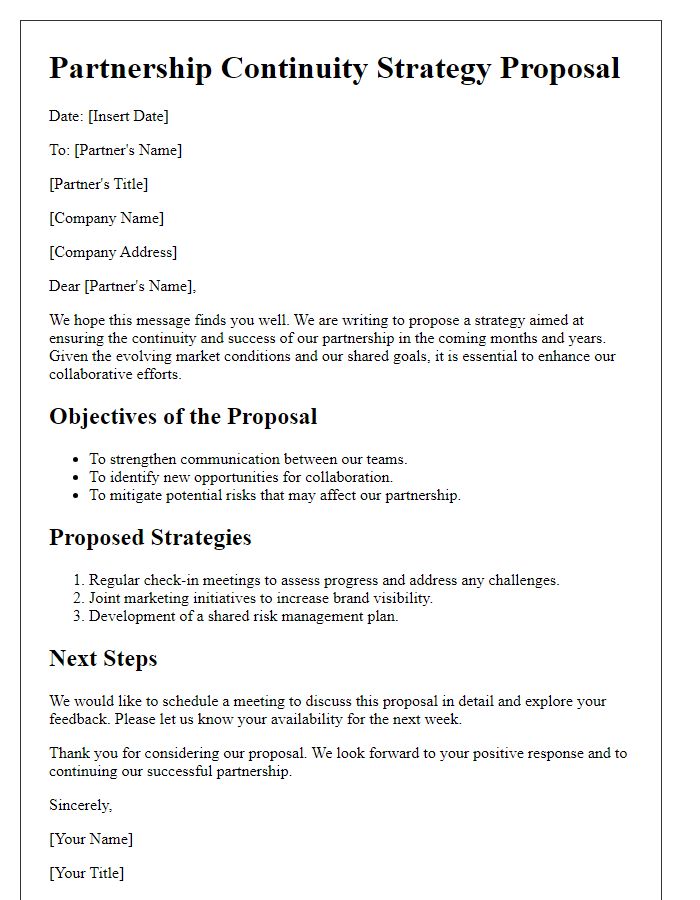 Letter template of partnership continuity strategy proposal