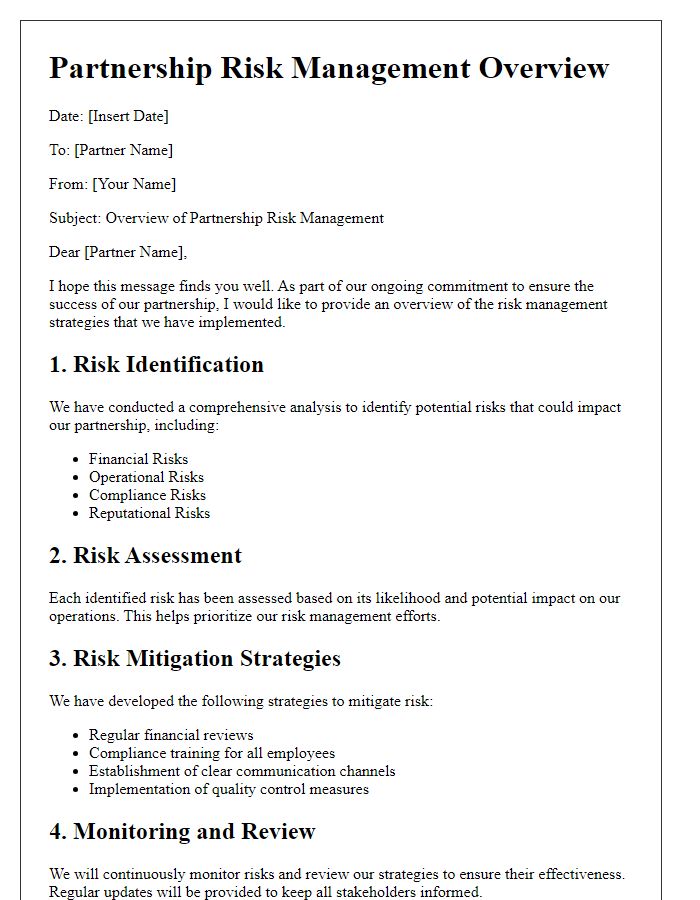 Letter template of partnership risk management overview