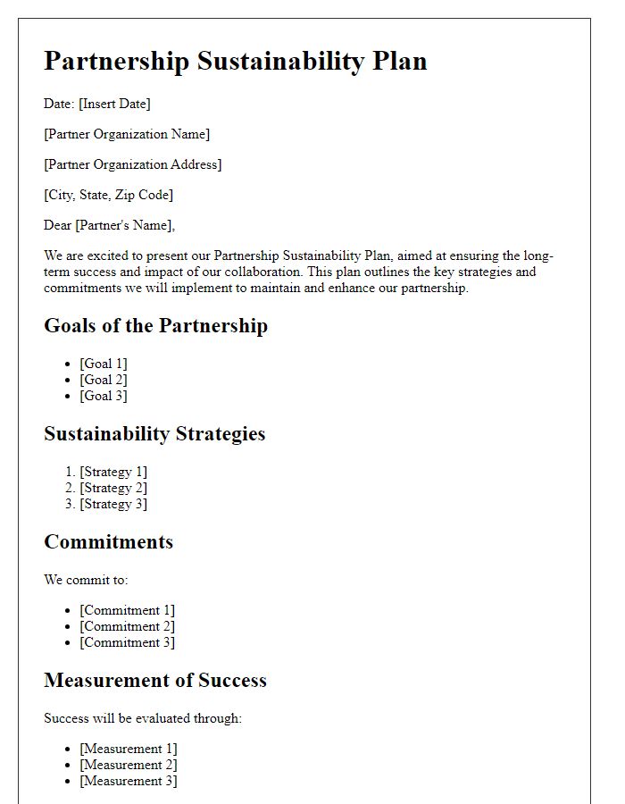 Letter template of partnership sustainability plan