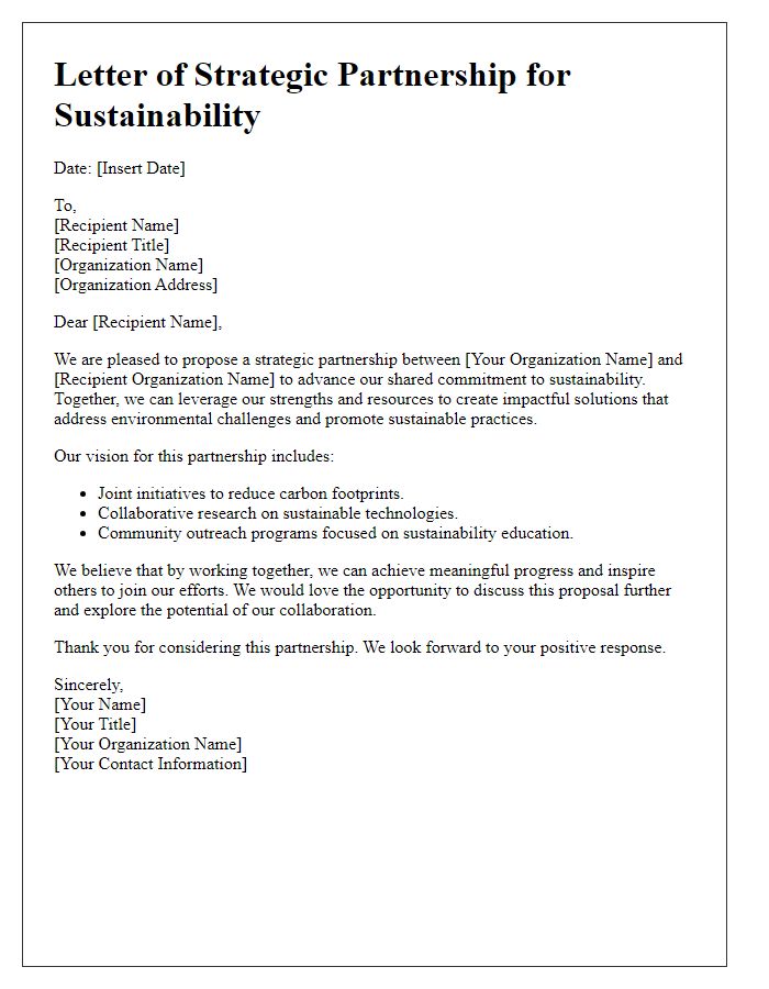 Letter template of strategic partnership sustainability