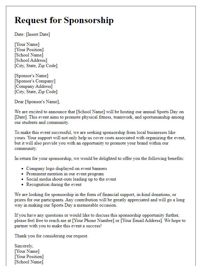 Letter template of sponsorship request for school sports day.