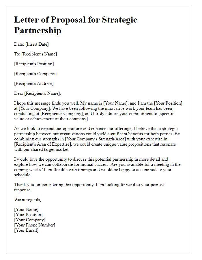 Letter template of approach for initiating a strategic partnership