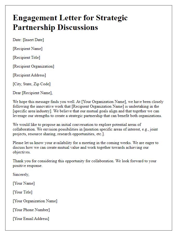 Letter template of engagement to start strategic partnership conversations