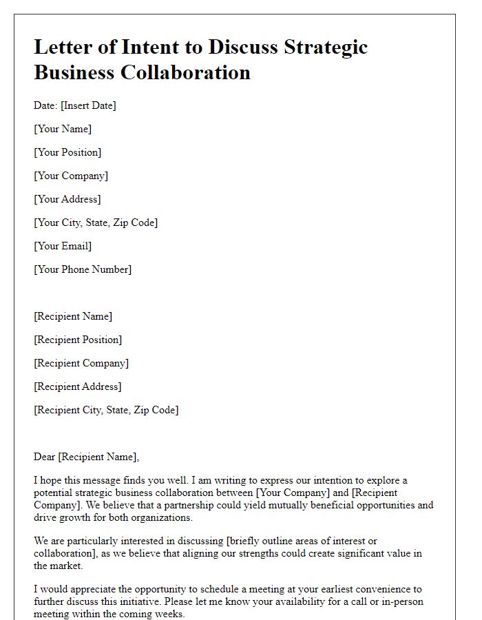 Letter template of intention to discuss strategic business collaboration