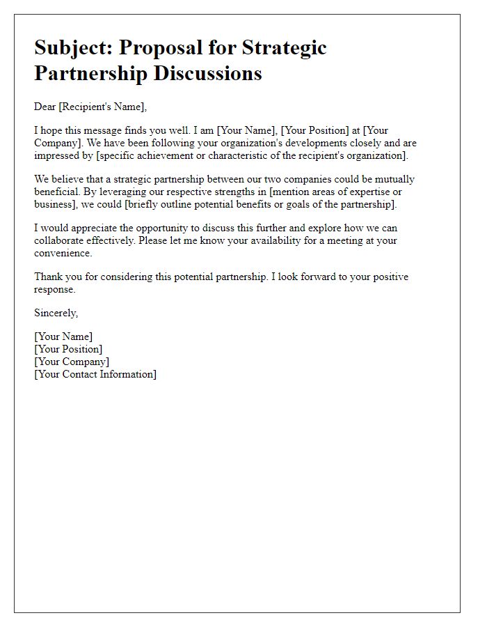 Letter template of interest for initiating strategic partnership discussions