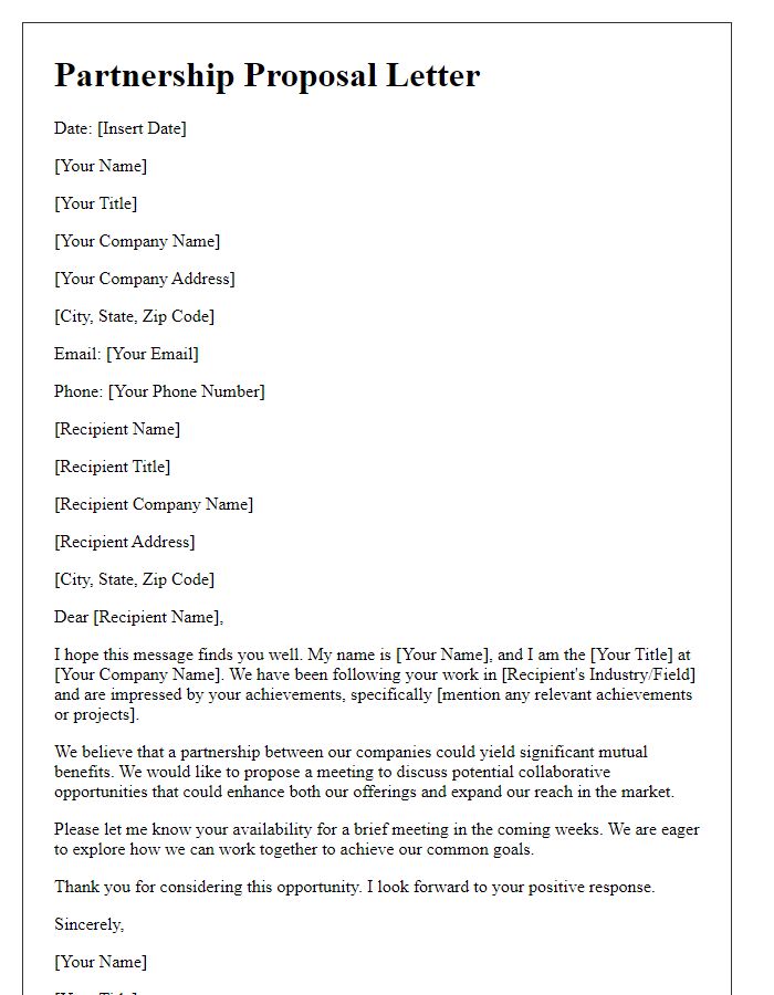 Letter template of proposal for starting partnership discussions