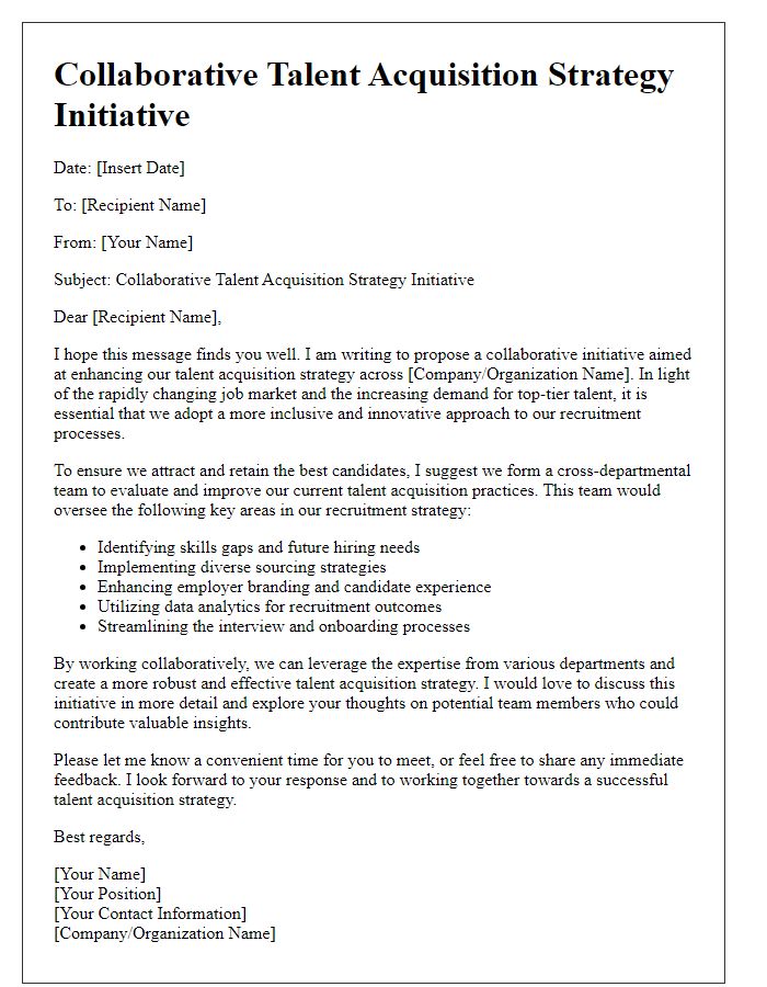 Letter template of collaborative talent acquisition strategy initiative.