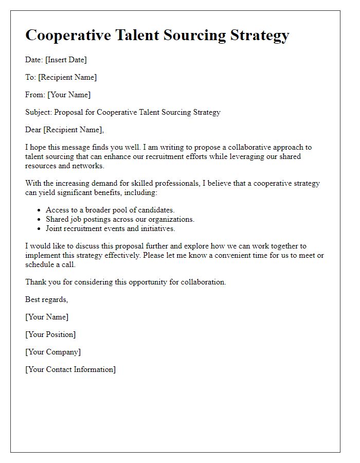 Letter template of cooperative talent sourcing strategy.