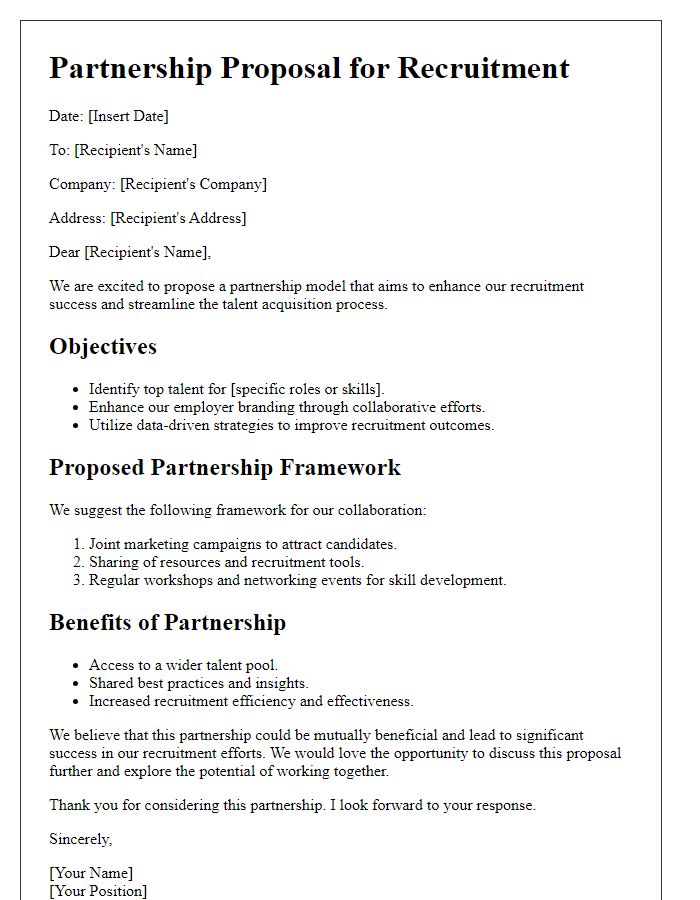 Letter template of partnership model for recruitment success.